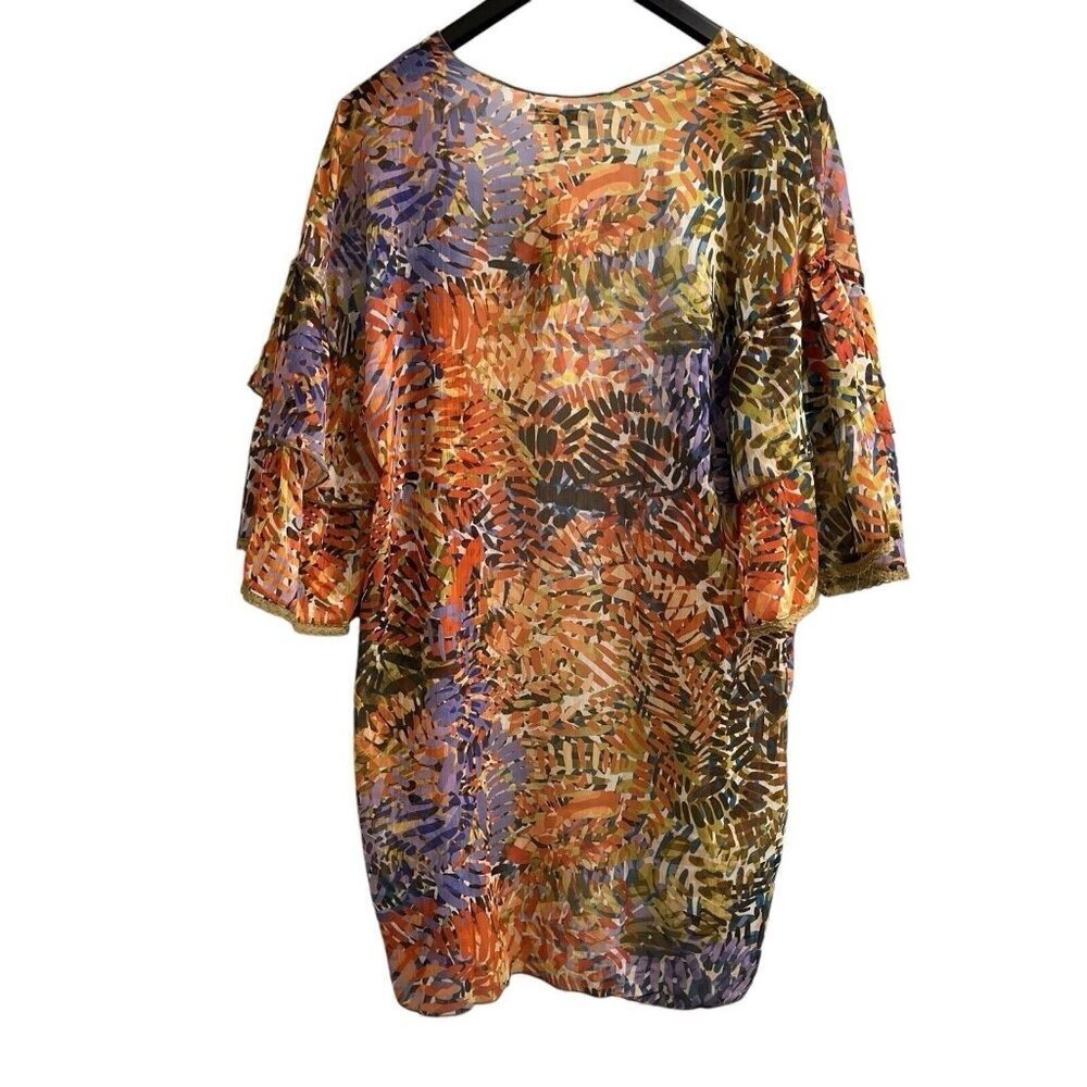 Democracy Abstract Print Kimono Cardigan Duster Lightweight Mesh M